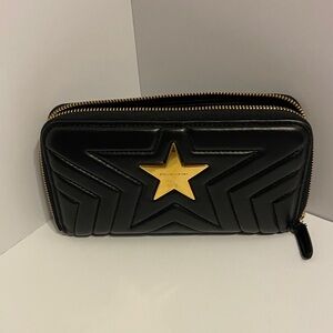 Stella McCartney Black and Gold Star long vegan leather Wallet